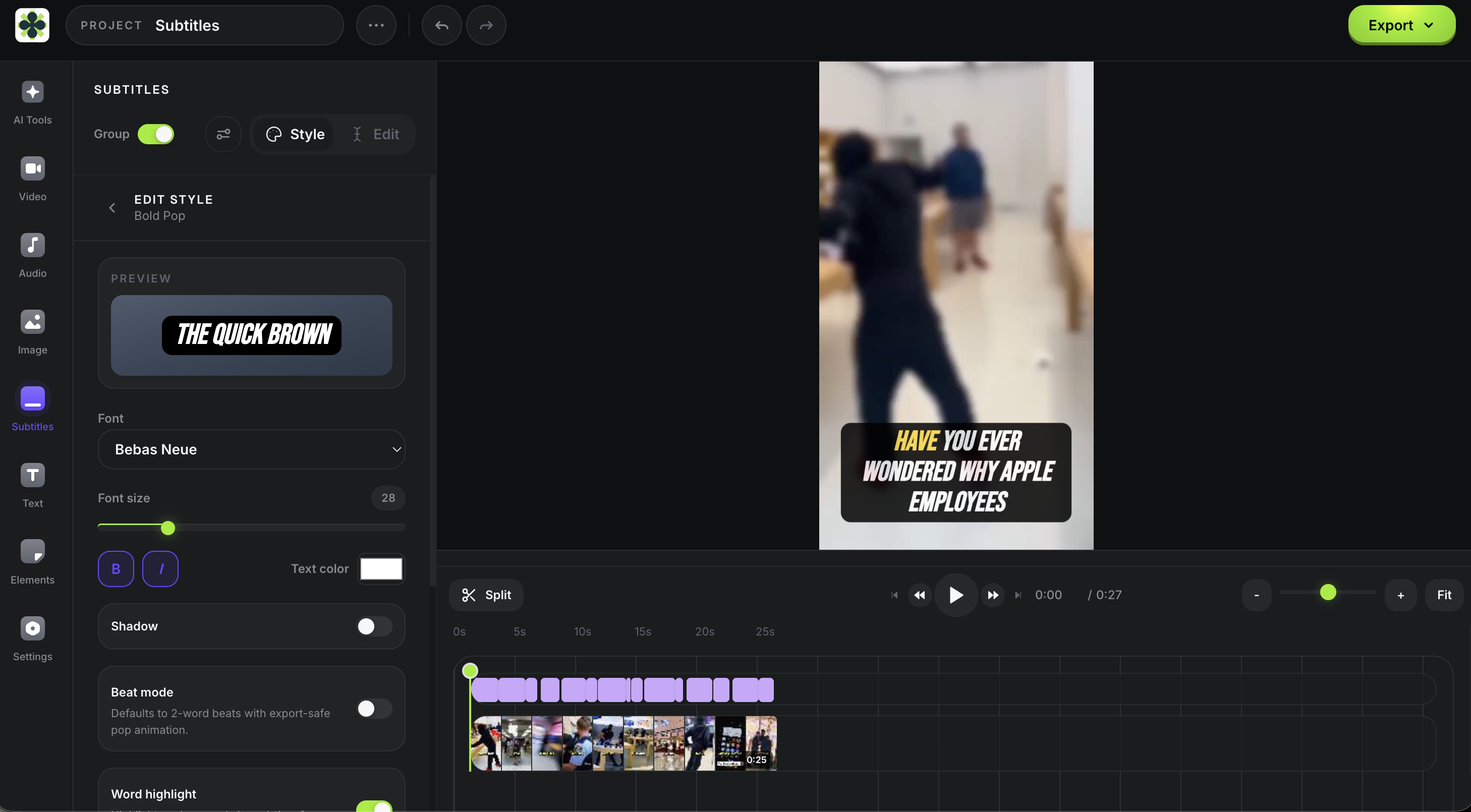 Quick Subtitles editor interface