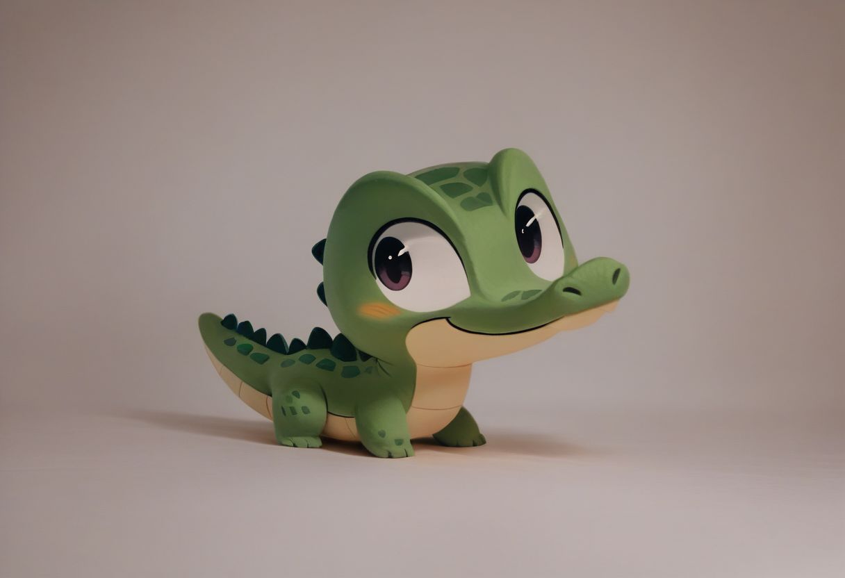 Stylized 3D cartoon crocodile character on a neutral background